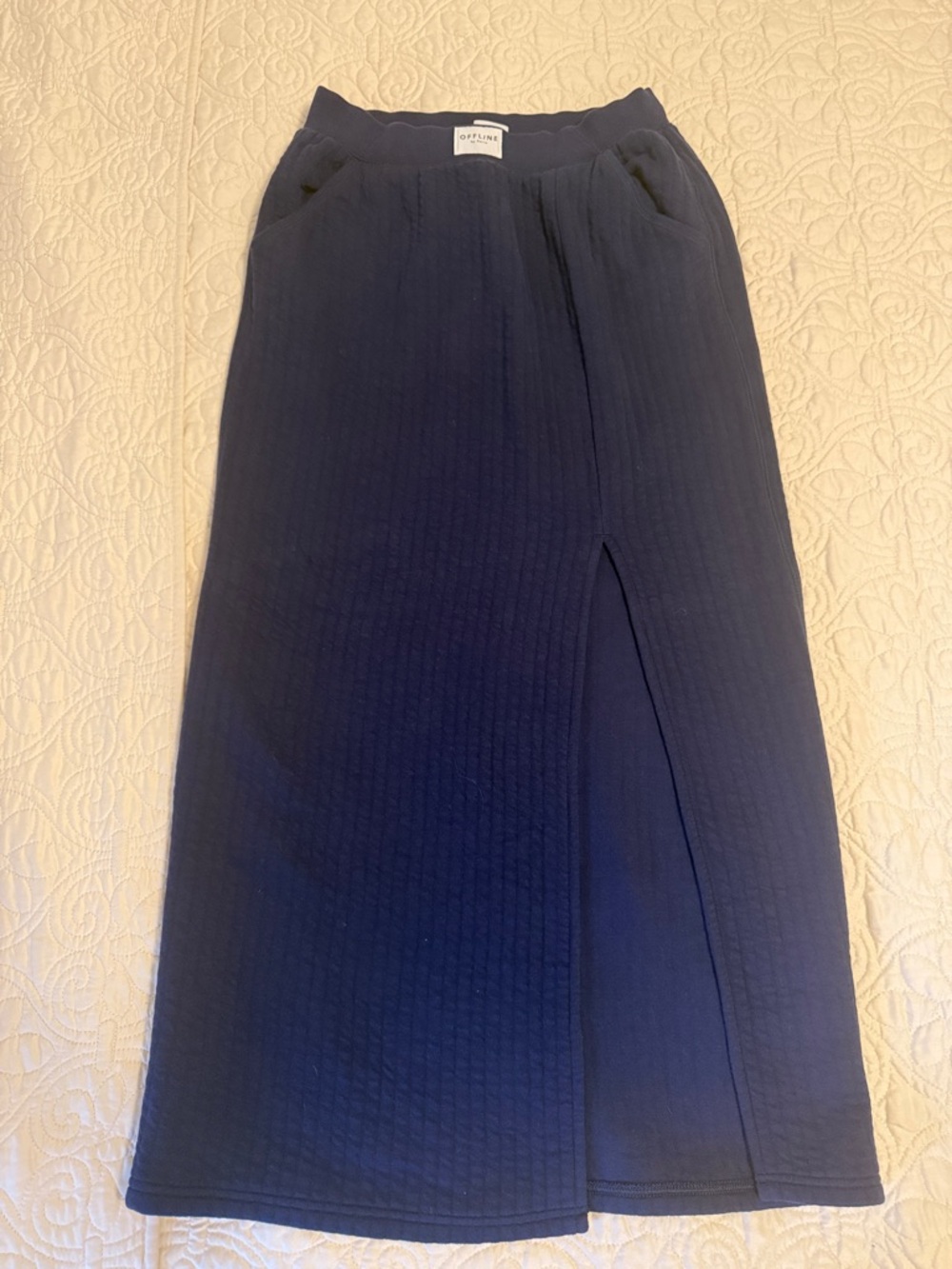 Aerie Ribbed Midi Skirt with Front Slit